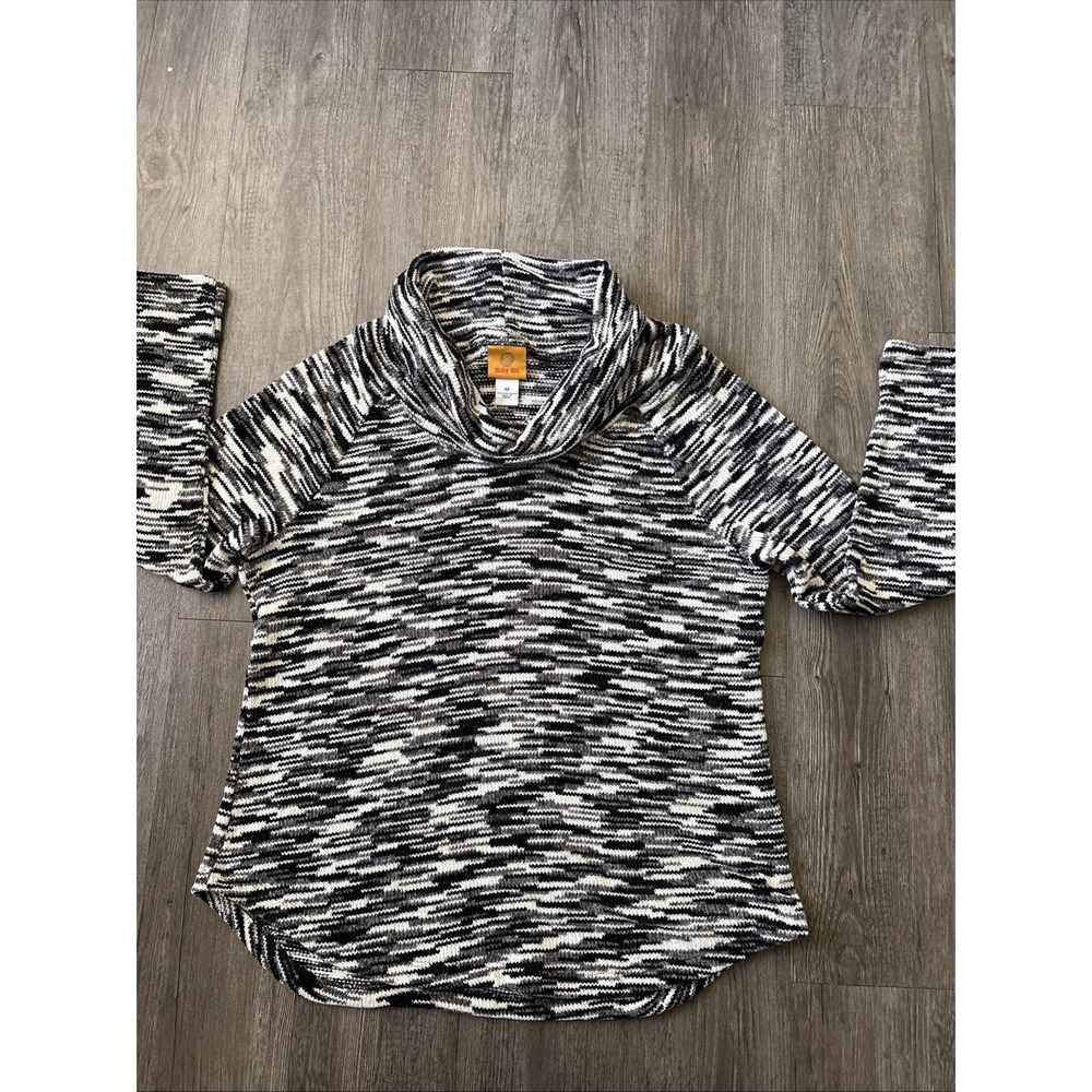 Ruby Rd Womens Black White Grey Cowl Neck Striped Knit Pullover Sweater Size M